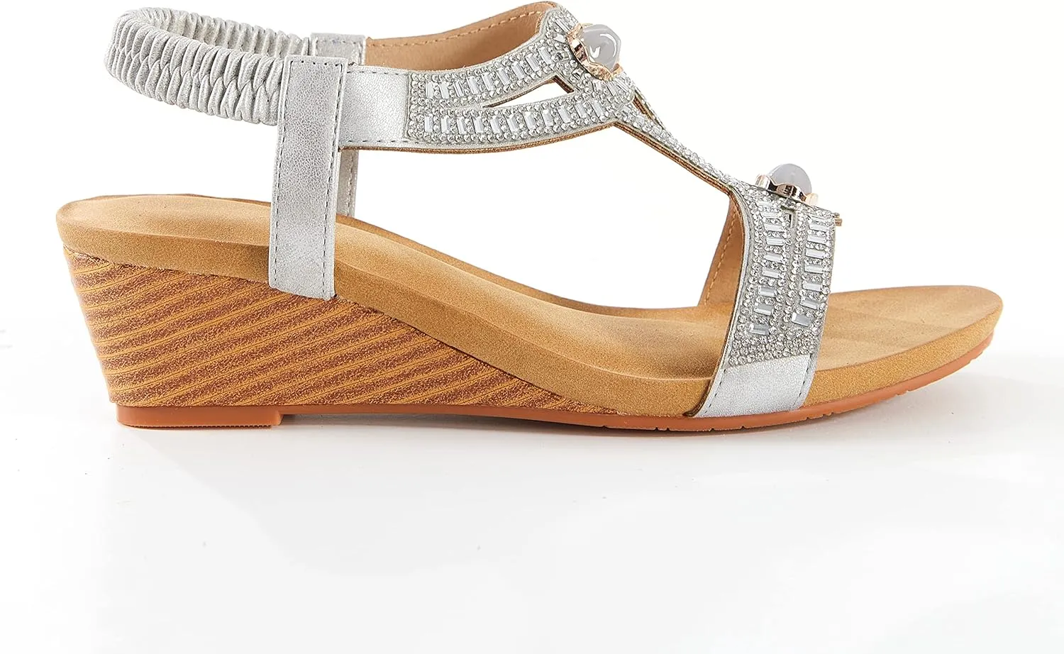 FRALOSHA Wedge Sandals for Women Dressy Summer Rhinestone Glitter Open Toe Casual wedge heels Sandal Comfy Cute Beach Shoes