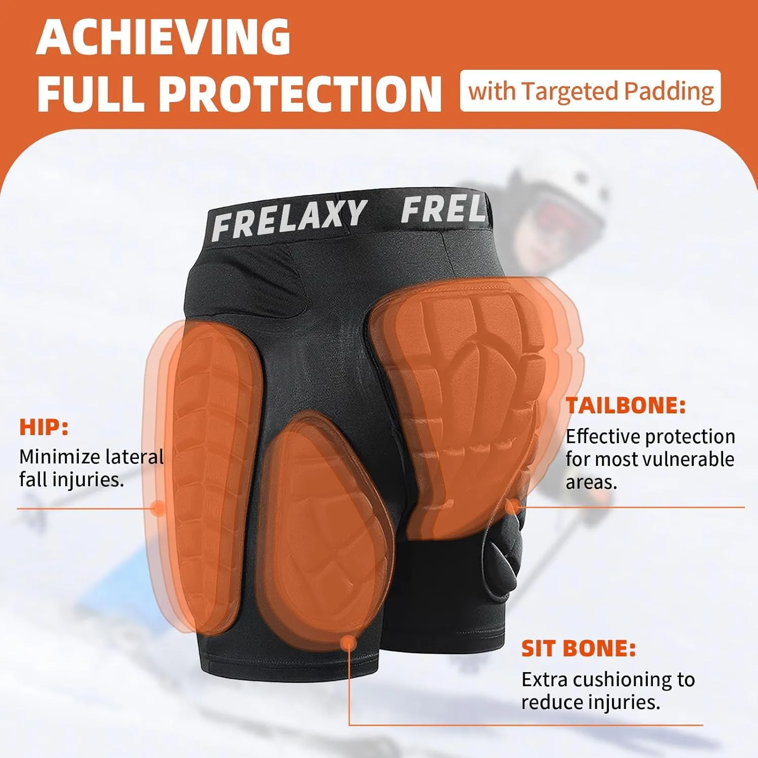 Frelaxy 3D Protective Butt Pads Padded Shorts for Snowboard, Ski and Skate, Crash Pad Impact Gear, Protection for Tailbone, Hip, and Butt