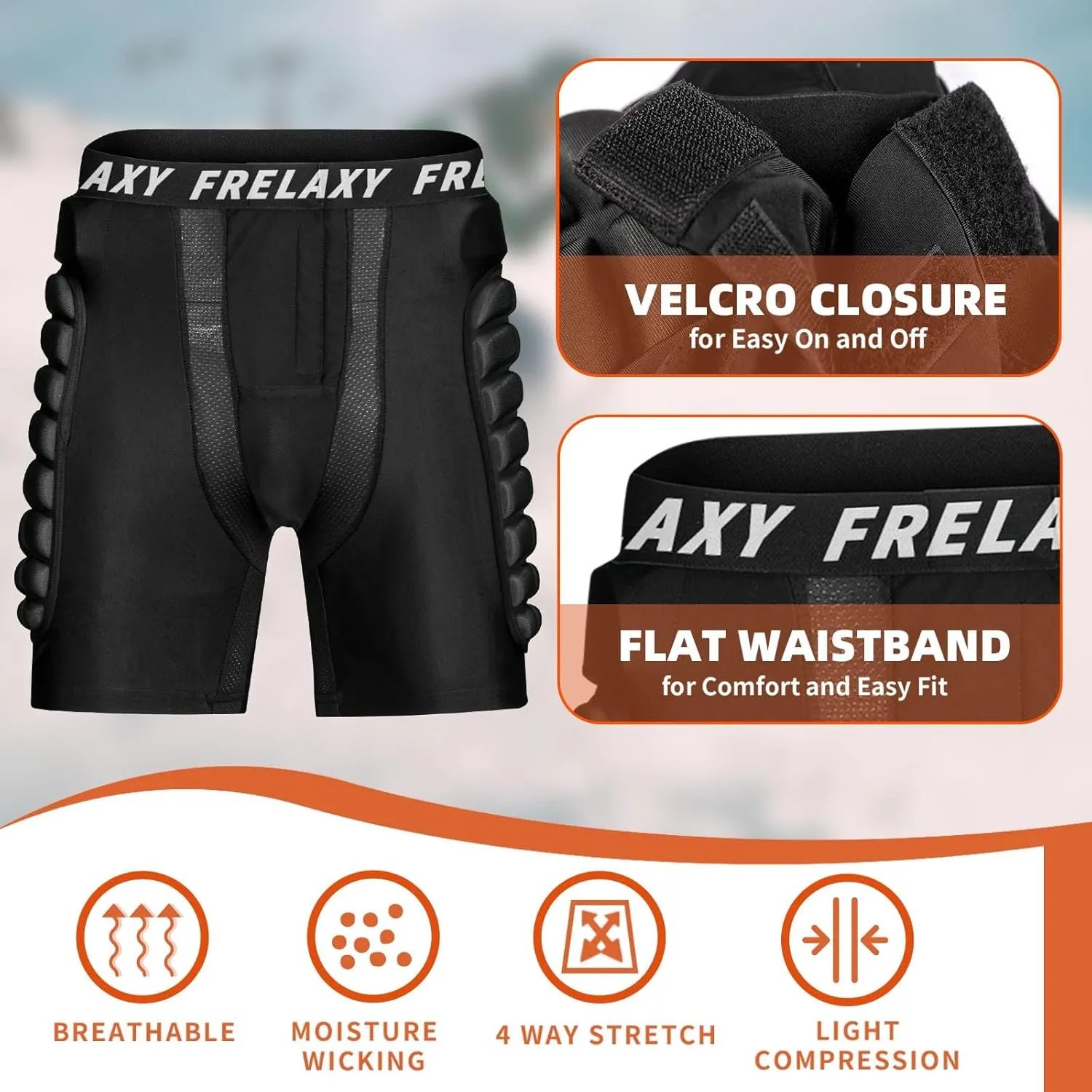 Frelaxy 3D Protective Butt Pads Padded Shorts for Snowboard, Ski and Skate, Crash Pad Impact Gear, Protection for Tailbone, Hip, and Butt