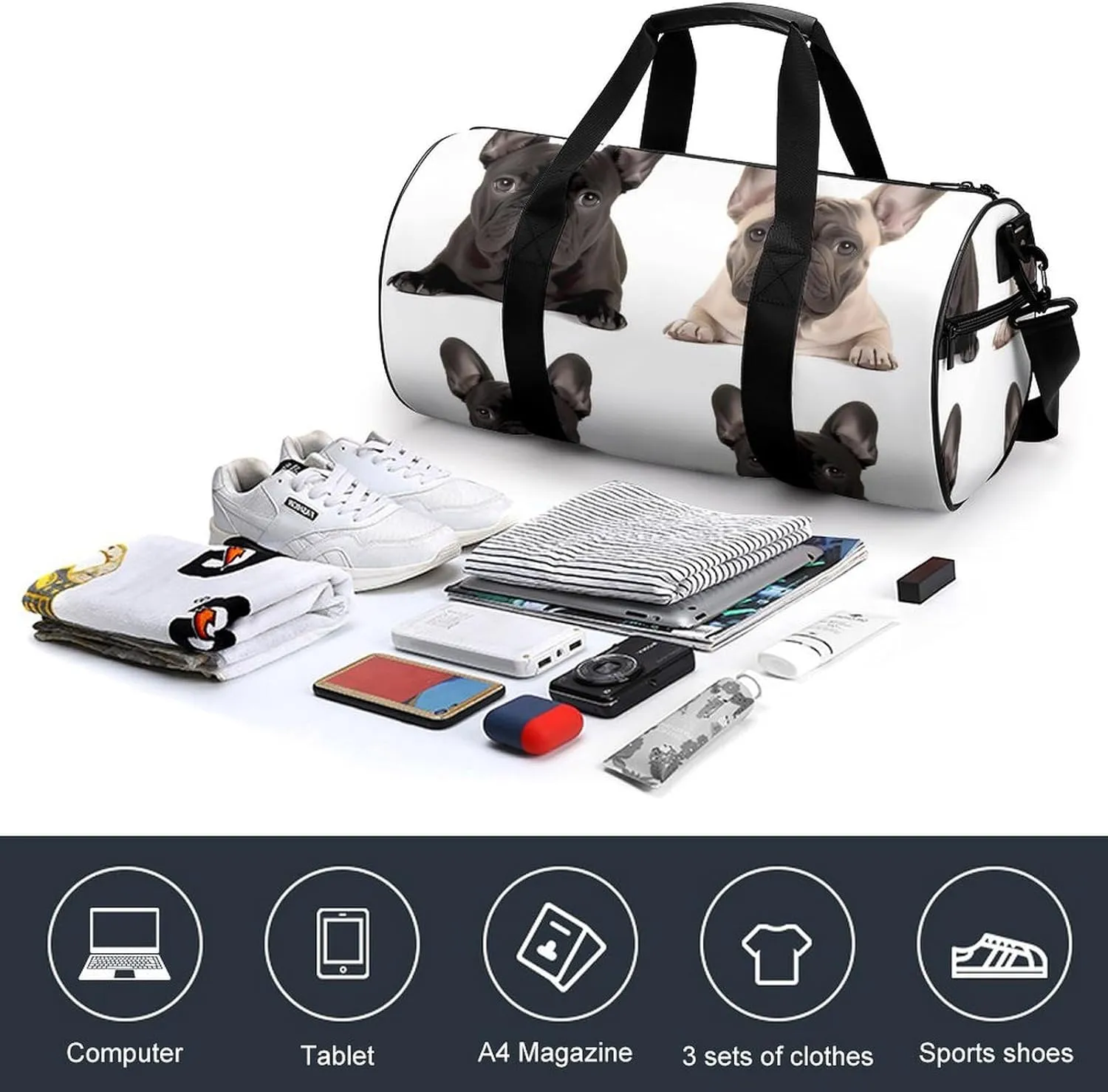 French Bulldog Duffel Bag for Men Women Gym Bag Sports Small Overnight Bag for Travel Weekender, 17.7in/9in/9in, XB0606009