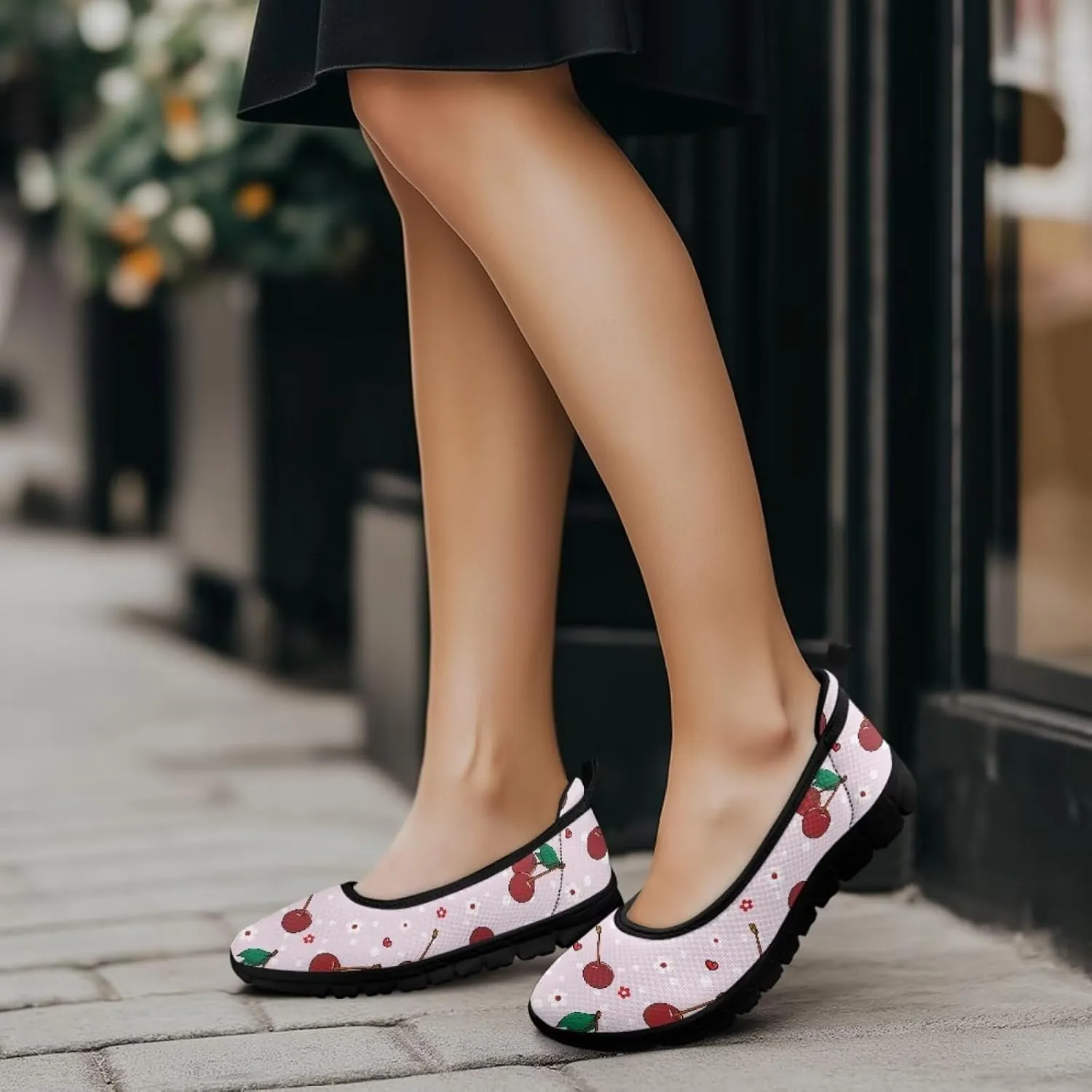Fruit Print Shoes for Women Slip On Low Cut Loafer Flats Mesh Non Slip Indoor Outdoor Comfortable Shoes for Everyday Wear