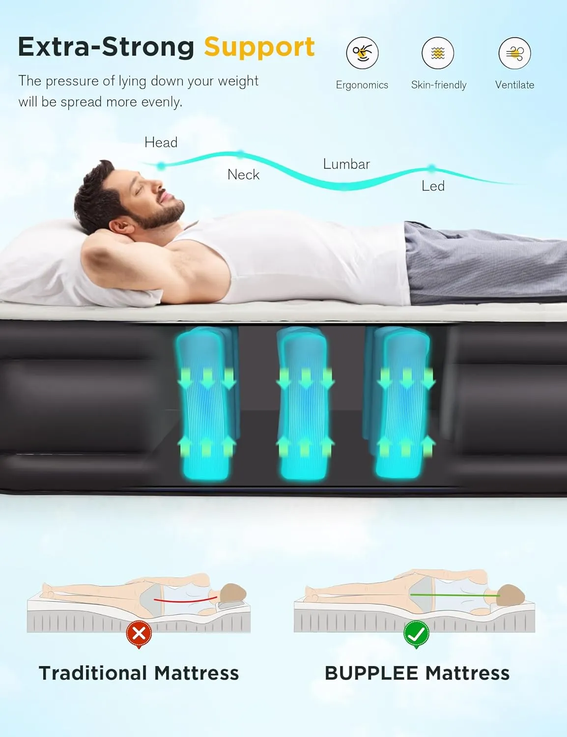 Full Size Air Mattress with Built-in Pump 18" Raised - 2-Min Set Up, No Odd Smell, 600 lb Support, Foldable Air Bed with Storage Bag, Perfect for Camping, Guests & Home Use