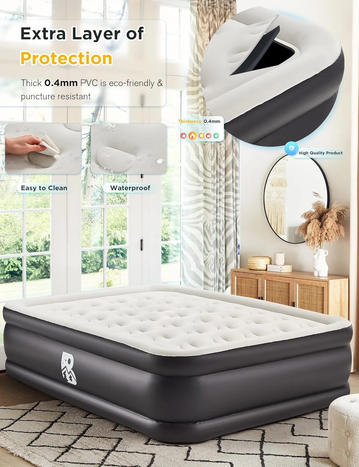Full Size Air Mattress with Built-in Pump 18" Raised - 2-Min Set Up, No Odd Smell, 600 lb Support, Foldable Air Bed with Storage Bag, Perfect for Camping, Guests & Home Use