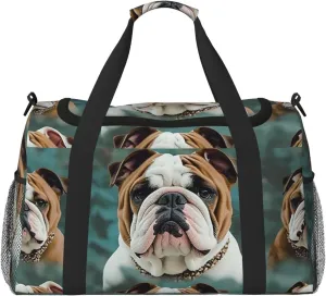 Funny English Bulldog Travel Duffel Bag Lightweight Waterproof Carry On Tote Bag Foldable Weekender Overnight Bags Sport Gym Bag For Women Men
