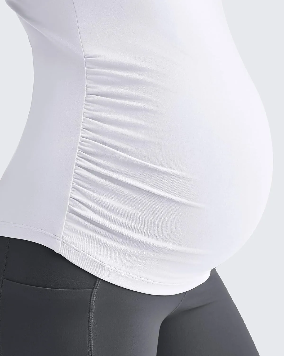 G4Free Lightweight Maternity Shirts Short Sleeve V Neck Pregnancy Workout Tops Side Ruched Stretchy Yoga Lounge Tees