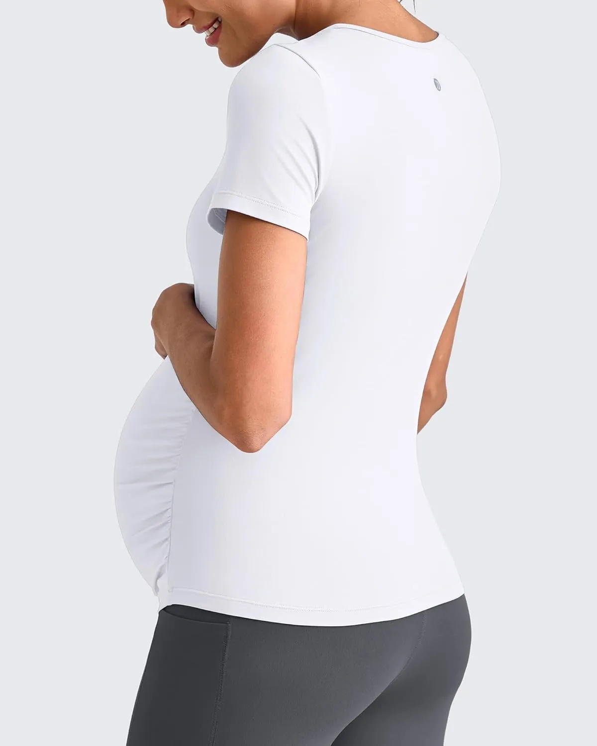 G4Free Lightweight Maternity Shirts Short Sleeve V Neck Pregnancy Workout Tops Side Ruched Stretchy Yoga Lounge Tees