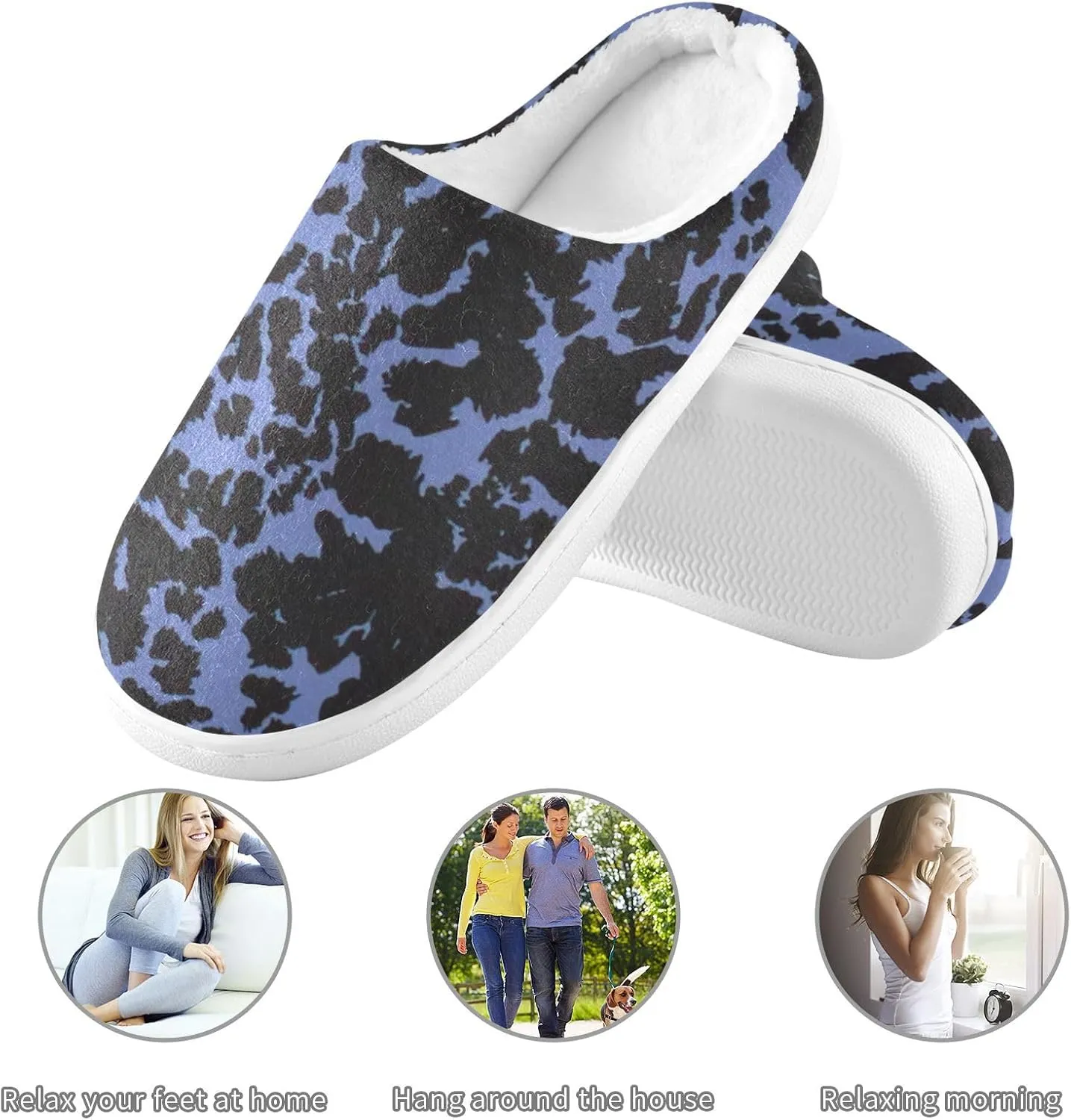 GAIGEO Slippers Women Simple Cute Cow Spots, Non Slip Slippers Women for Indoor Bedroom, Warm Winter House Shoes