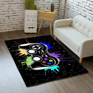 Gamer Area Rugs for Bedroom Boys Cartoon Painting Gamepad Home Carpet for Teens Cool Game Room Decor Black Carpet for Dining Living Room Playroom Floor Mats, 2'x3'