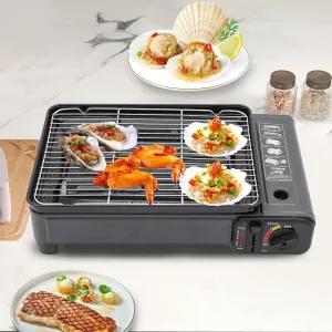 Gas Grill Butane Grill Stove Portable Camping Grill Gas Stove Free Standing BBQ Grill Portable Butane Gas Stove w/Grilling Net Carry Case for Camping Traveling Outdoor Cooking, Black