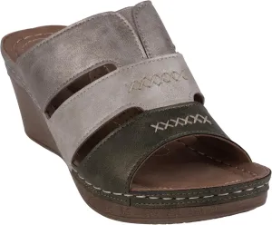 G.C. Shoes Women's Two-Tone Triple Band slip on wedge Sandals