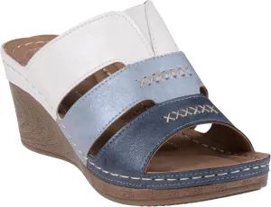 G.C. Shoes Women's Two-Tone Triple Band slip on wedge Sandals
