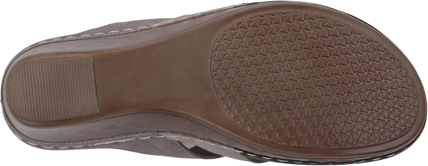 G.C. Shoes Women's Two-Tone Triple Band slip on wedge Sandals