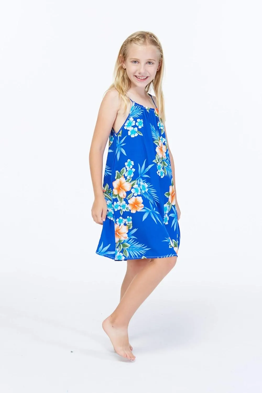 Girl Hawaiian Round Neck Dress in Hibiscus