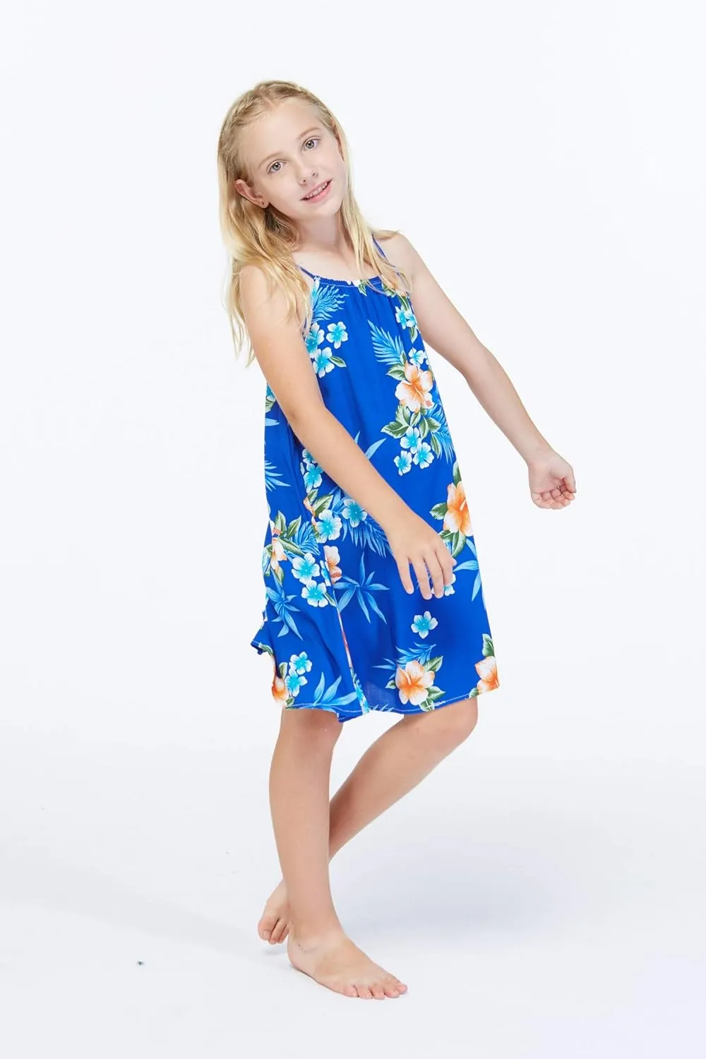 Girl Hawaiian Round Neck Dress in Hibiscus
