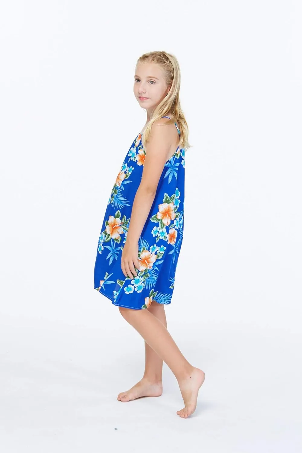 Girl Hawaiian Round Neck Dress in Hibiscus