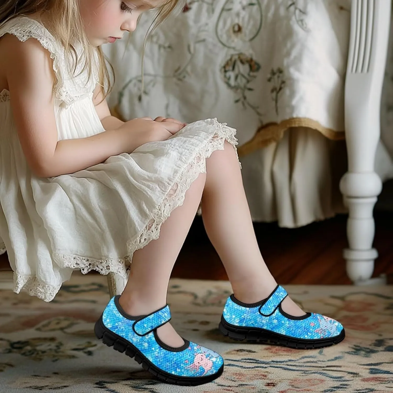 Girls Axolotl Mary Jane Dress Shoes Glitter Ballerina Princess Flat for Wedding, Party, Birthday US 11-2.5