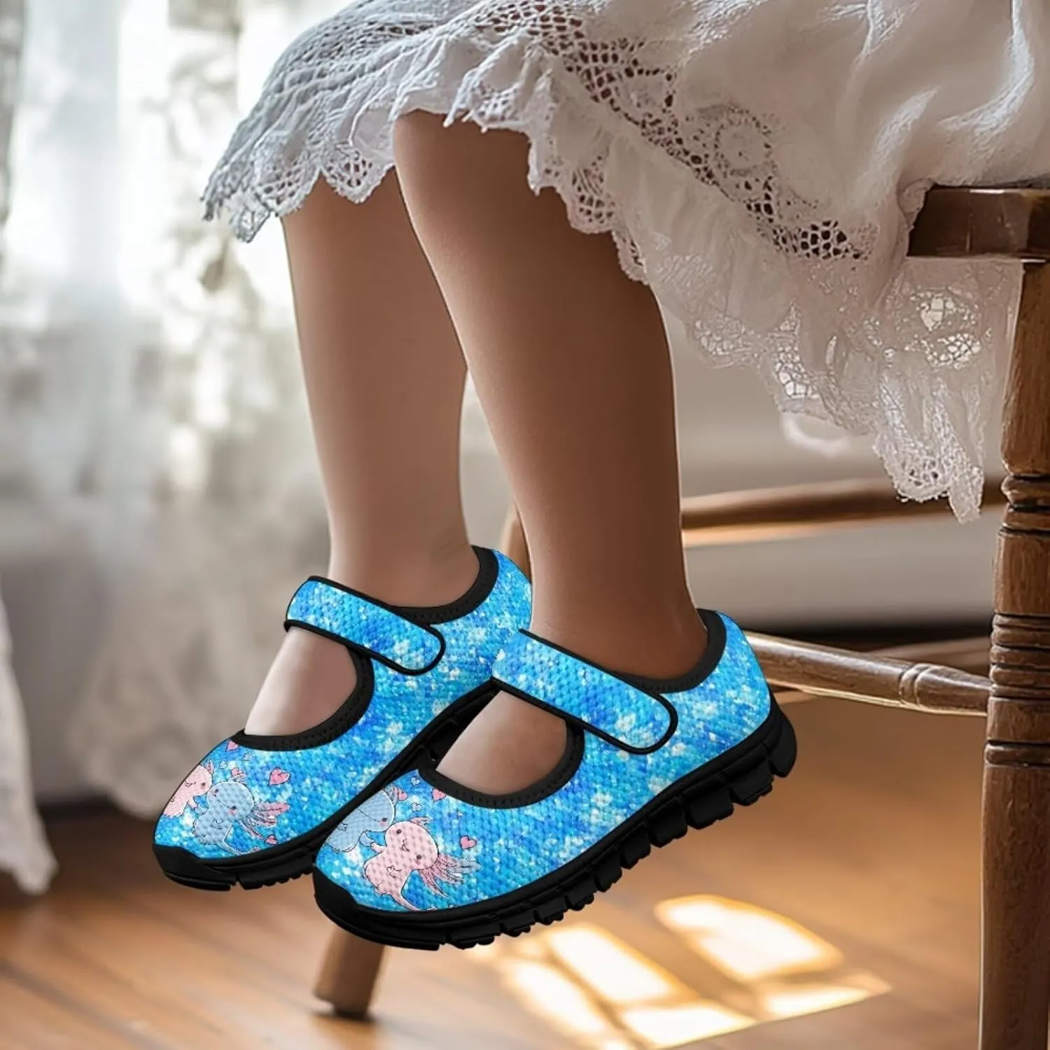 Girls Axolotl Mary Jane Dress Shoes Glitter Ballerina Princess Flat for Wedding, Party, Birthday US 11-2.5
