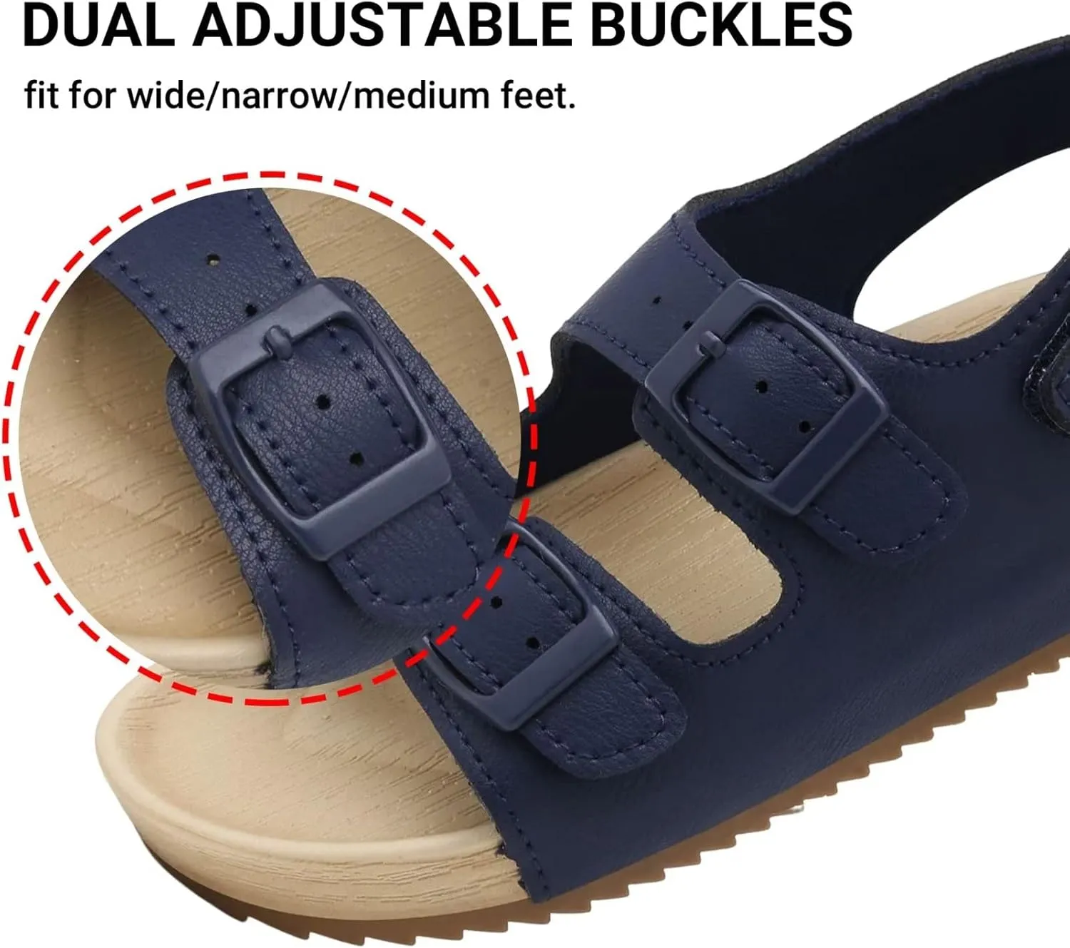 Girls Boys Sandal Adjustable Double Buckle Casual Flat Open Toe Lightweight Summer Shoes Hook Loop Sandal for Toddler Little Big Kid