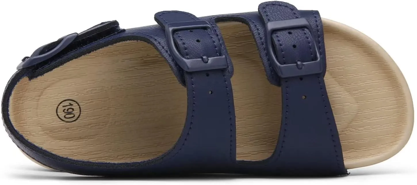 Girls Boys Sandal Adjustable Double Buckle Casual Flat Open Toe Lightweight Summer Shoes Hook Loop Sandal for Toddler Little Big Kid