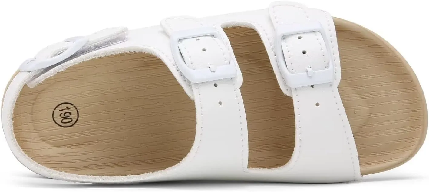 Girls Boys Sandal Adjustable Double Buckle Casual Flat Open Toe Lightweight Summer Shoes Hook Loop Sandal for Toddler Little Big Kid