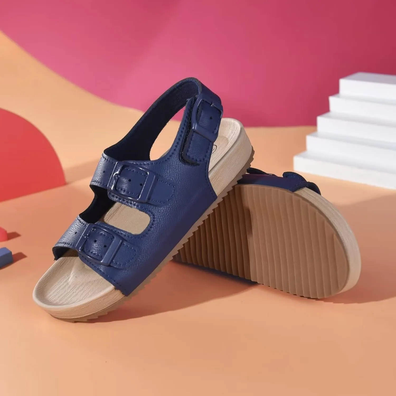 Girls Boys Sandal Adjustable Double Buckle Casual Flat Open Toe Lightweight Summer Shoes Hook Loop Sandal for Toddler Little Big Kid