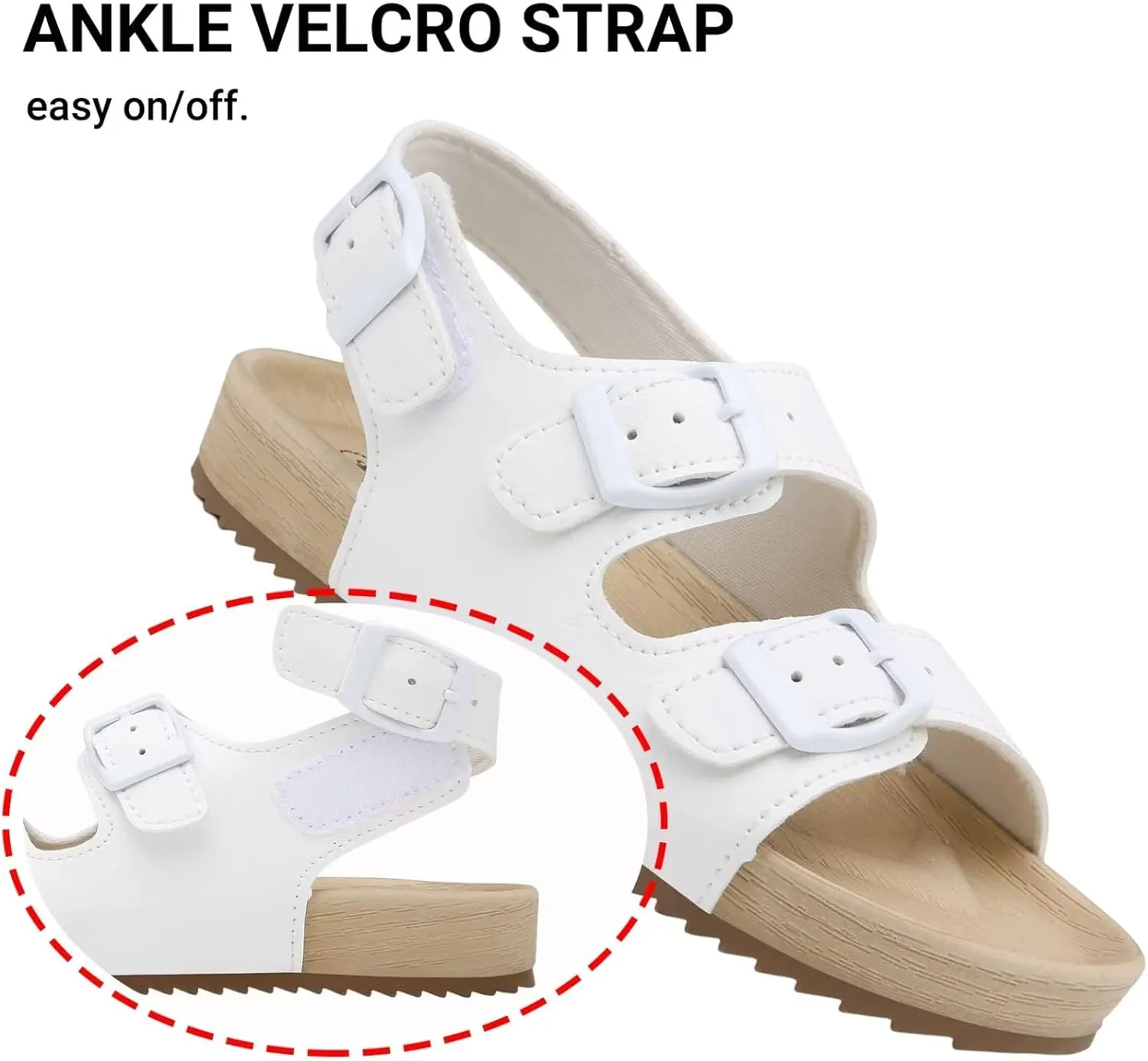 Girls Boys Sandal Adjustable Double Buckle Casual Flat Open Toe Lightweight Summer Shoes Hook Loop Sandal for Toddler Little Big Kid
