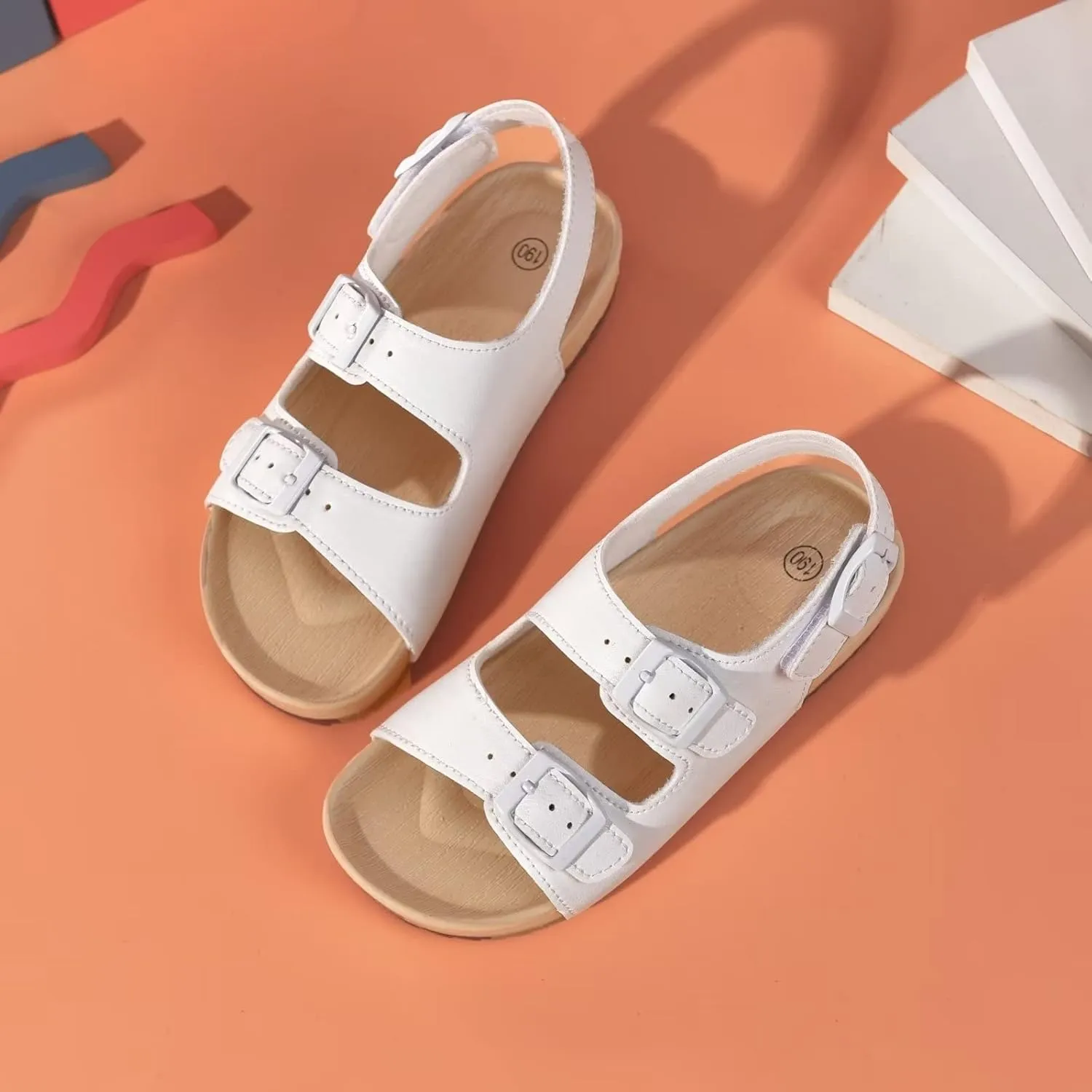 Girls Boys Sandal Adjustable Double Buckle Casual Flat Open Toe Lightweight Summer Shoes Hook Loop Sandal for Toddler Little Big Kid