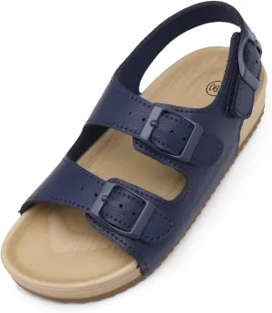 Girls Boys Sandal Adjustable Double Buckle Casual Flat Open Toe Lightweight Summer Shoes Hook Loop Sandal for Toddler Little Big Kid
