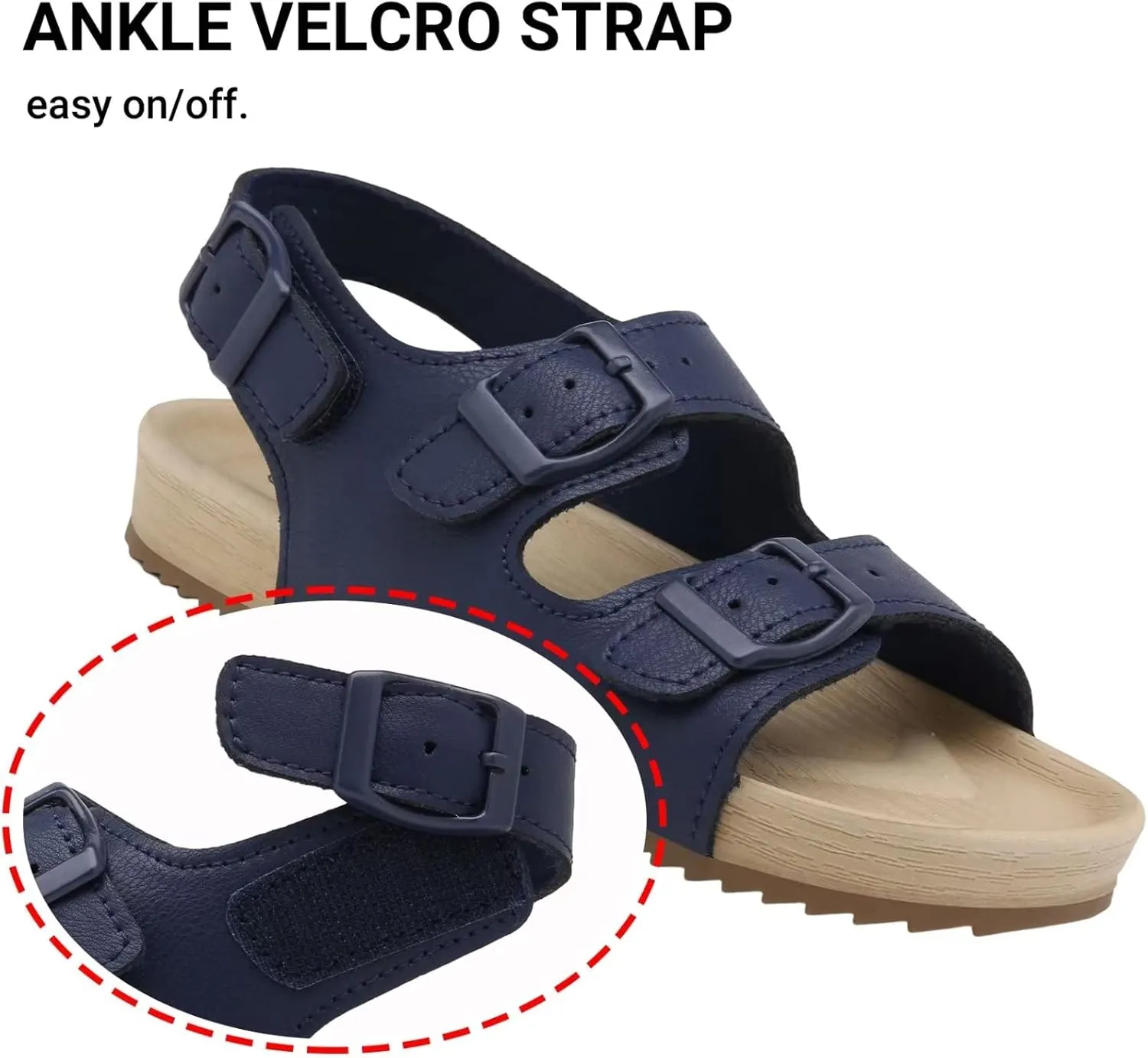 Girls Boys Sandal Adjustable Double Buckle Casual Flat Open Toe Lightweight Summer Shoes Hook Loop Sandal for Toddler Little Big Kid