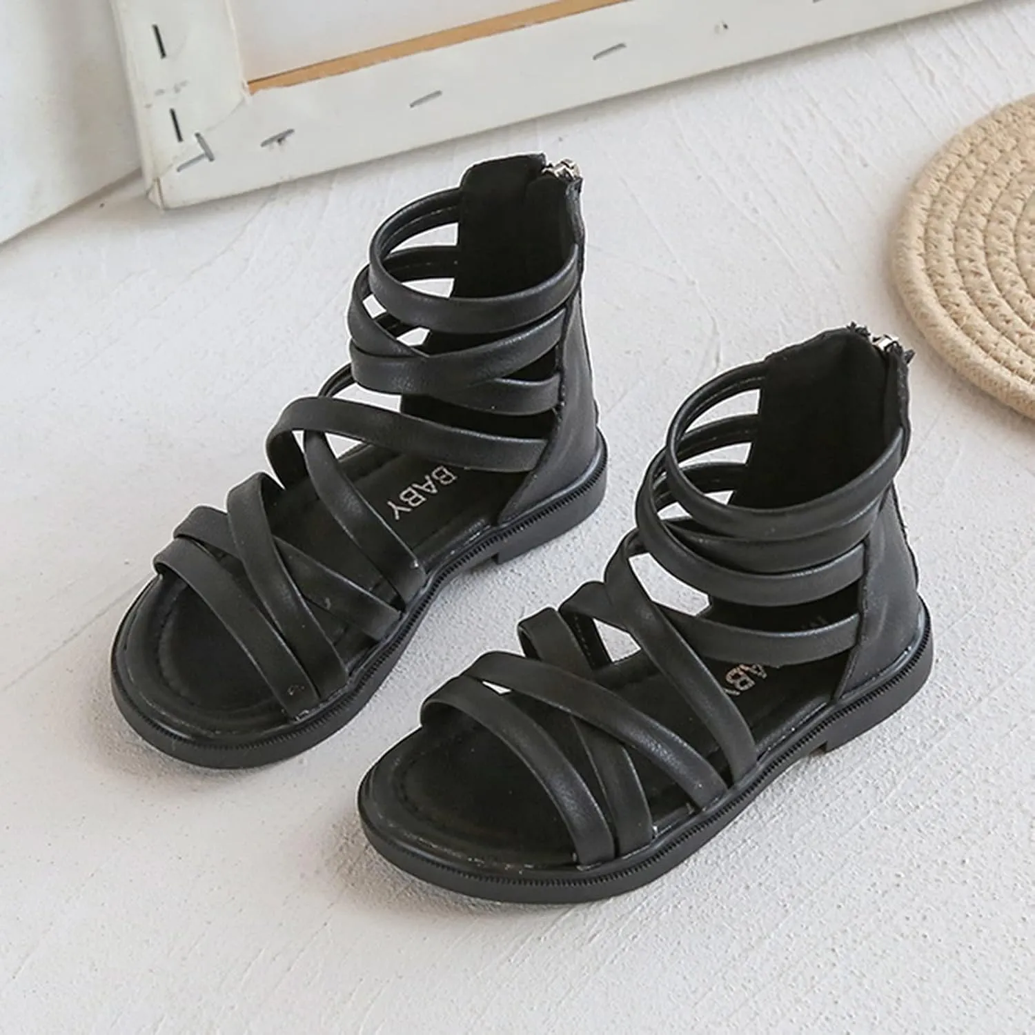 Girls Kids Rubber Sole Ankle Gl𝐚diator Sandals Breathable Cool Slip On Soft Summer Shoes Baby Toddler Light Comfy Shoes