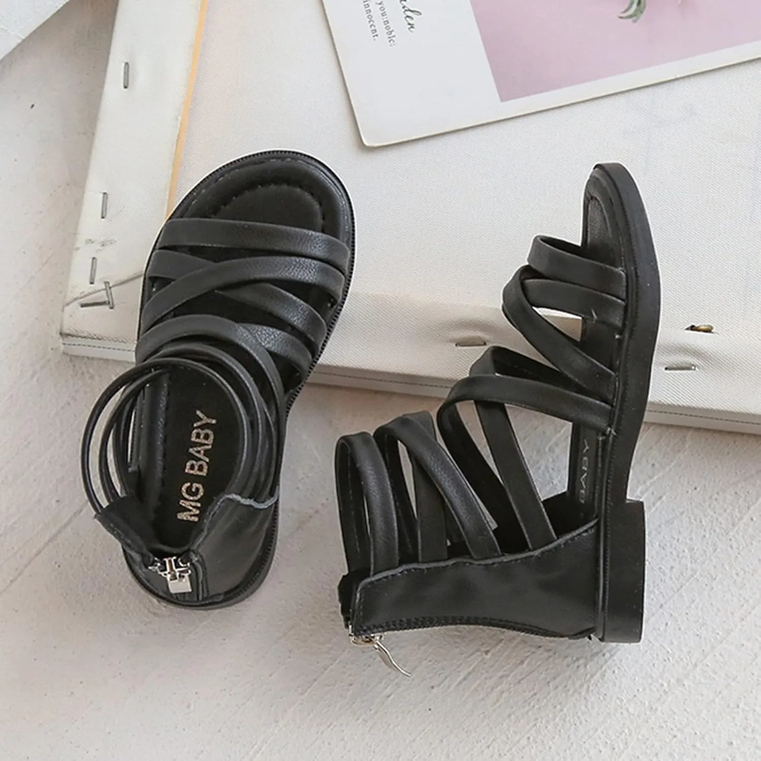 Girls Kids Rubber Sole Ankle Gl𝐚diator Sandals Breathable Cool Slip On Soft Summer Shoes Baby Toddler Light Comfy Shoes