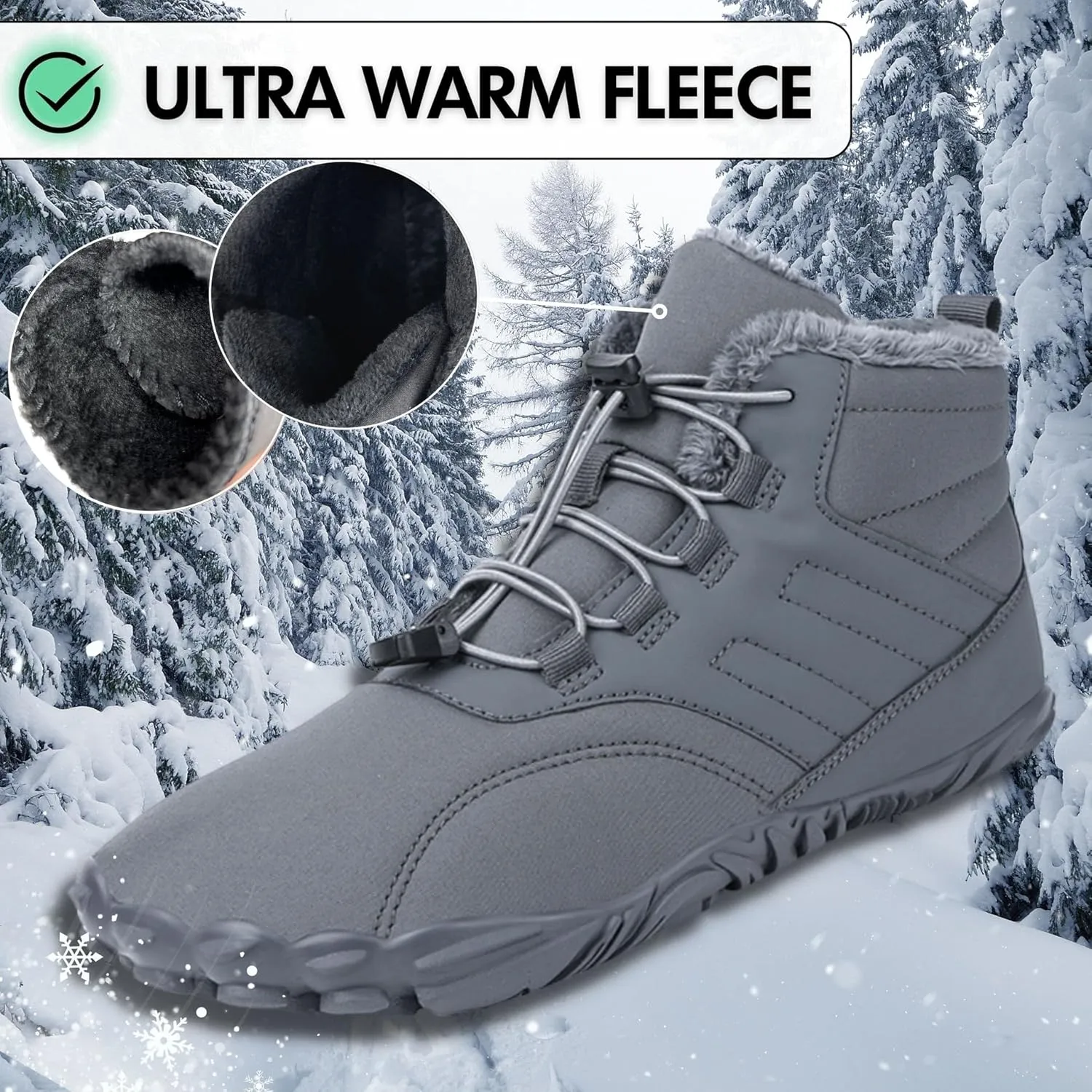 Glacia Barefoot Shoes Women Men, 2025 New Winter Warm Comfortable Non-Slip Barefoot Boots