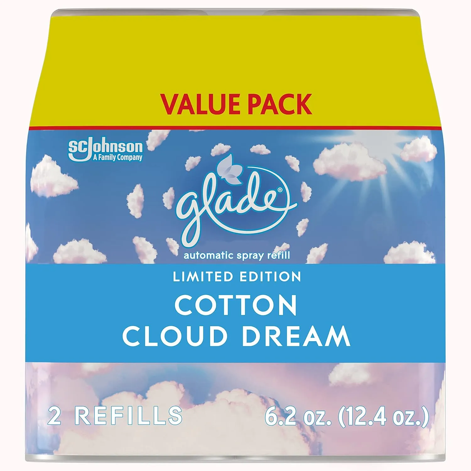 Glade Automatic Spray Refill, Air Freshener for Home and Bathroom, Cotton Cloud Dream, 6.2 Oz, 2 Count