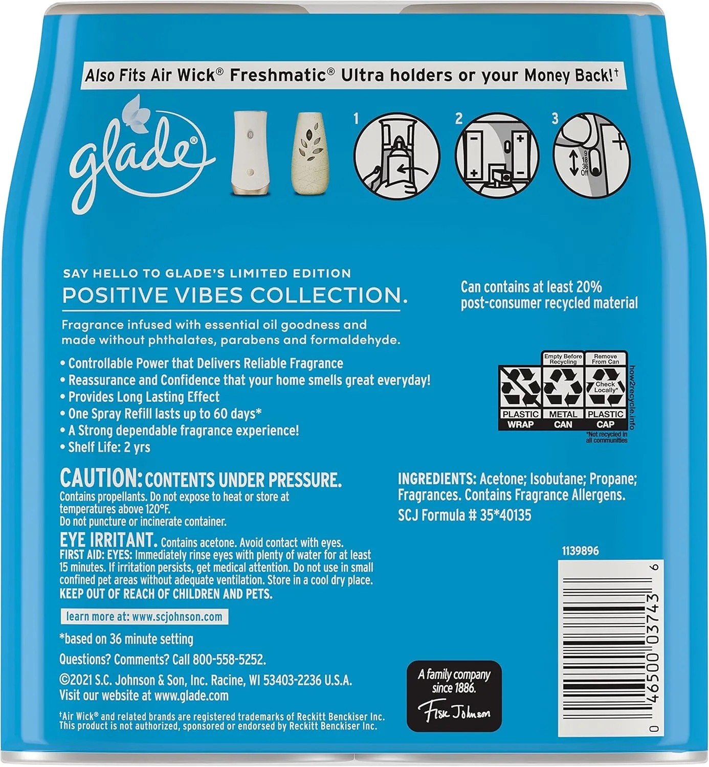 Glade Automatic Spray Refill, Air Freshener for Home and Bathroom, Cotton Cloud Dream, 6.2 Oz, 2 Count