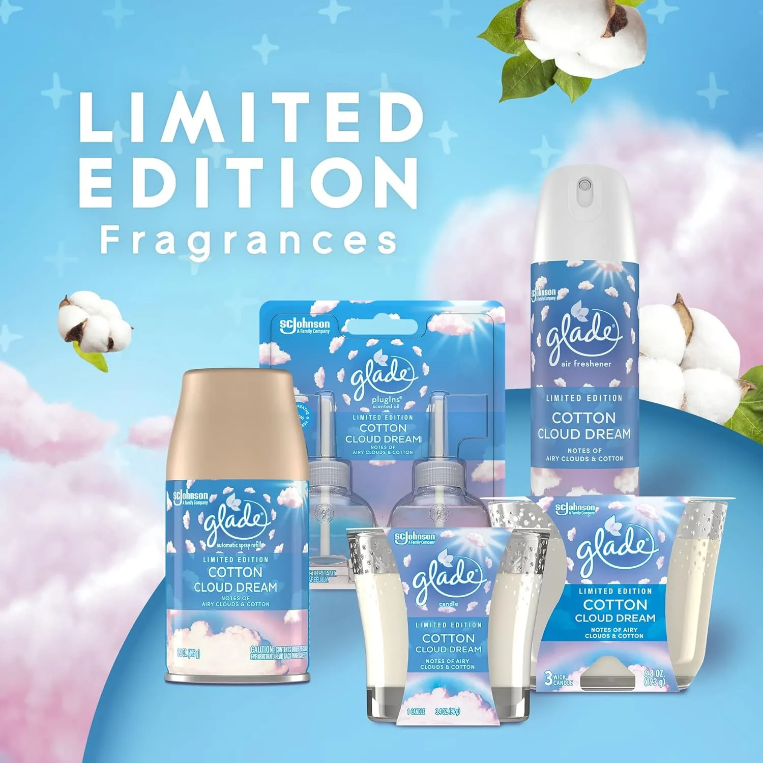 Glade Automatic Spray Refill, Air Freshener for Home and Bathroom, Cotton Cloud Dream, 6.2 Oz, 2 Count
