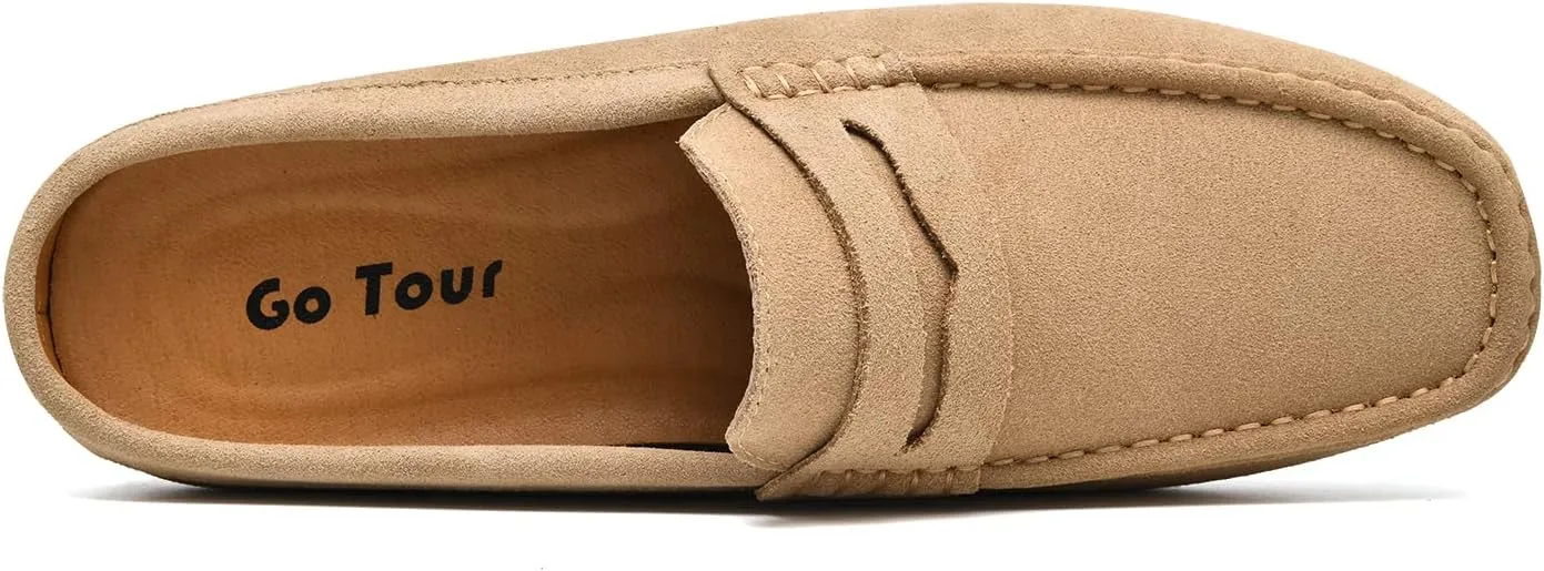 Go Tour Mens Handmade Suede Leather Mules Clog Slippers Breathable Leather Slip on Shoes Casual Loafers