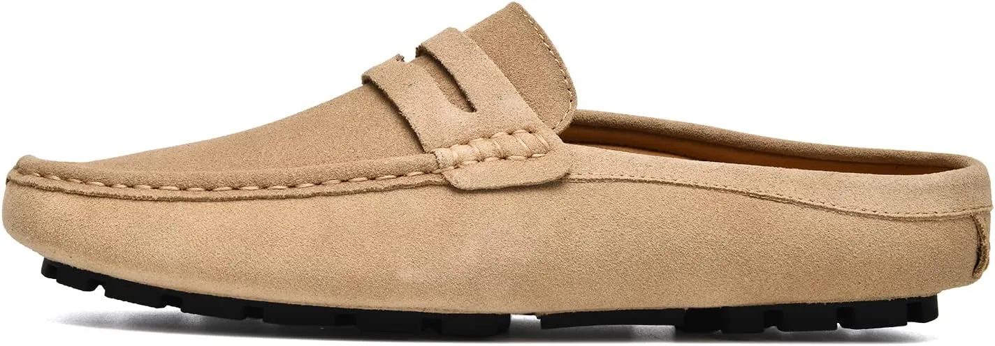 Go Tour Mens Handmade Suede Leather Mules Clog Slippers Breathable Leather Slip on Shoes Casual Loafers