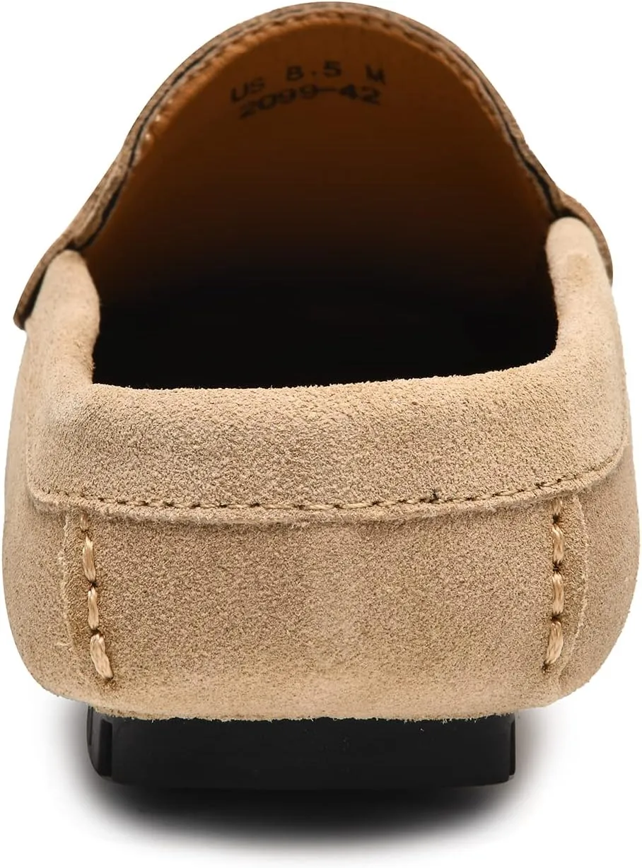 Go Tour Mens Handmade Suede Leather Mules Clog Slippers Breathable Leather Slip on Shoes Casual Loafers