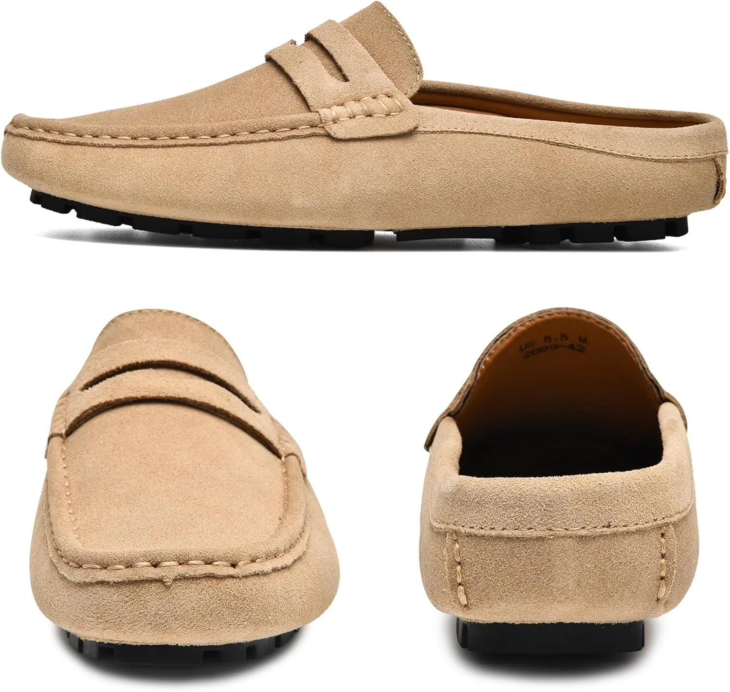 Go Tour Mens Handmade Suede Leather Mules Clog Slippers Breathable Leather Slip on Shoes Casual Loafers