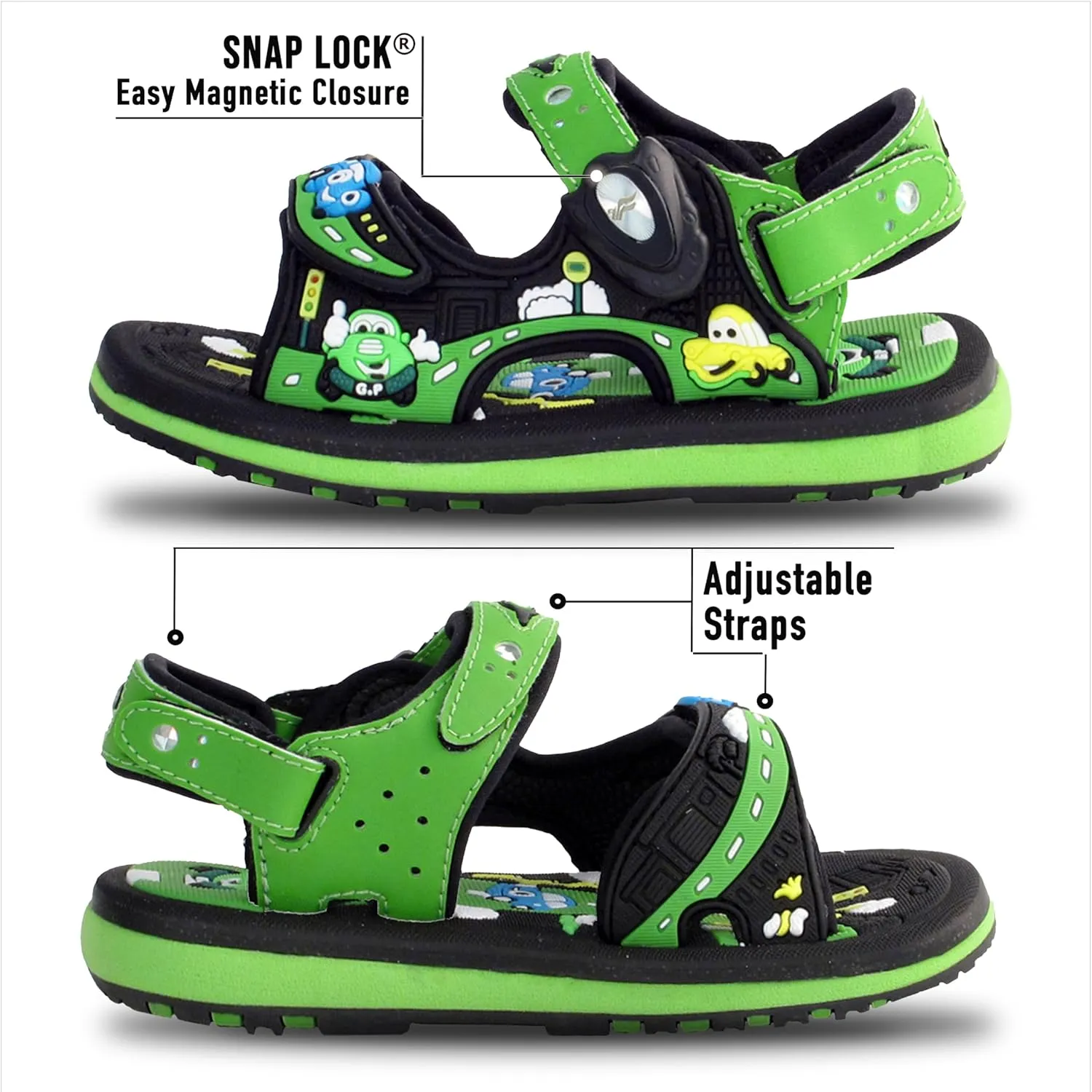 Gold Pigeon Shoes KIDS Easy Snap Lock Outdoor/Water Sandals & Slides. Adjustable Straps
