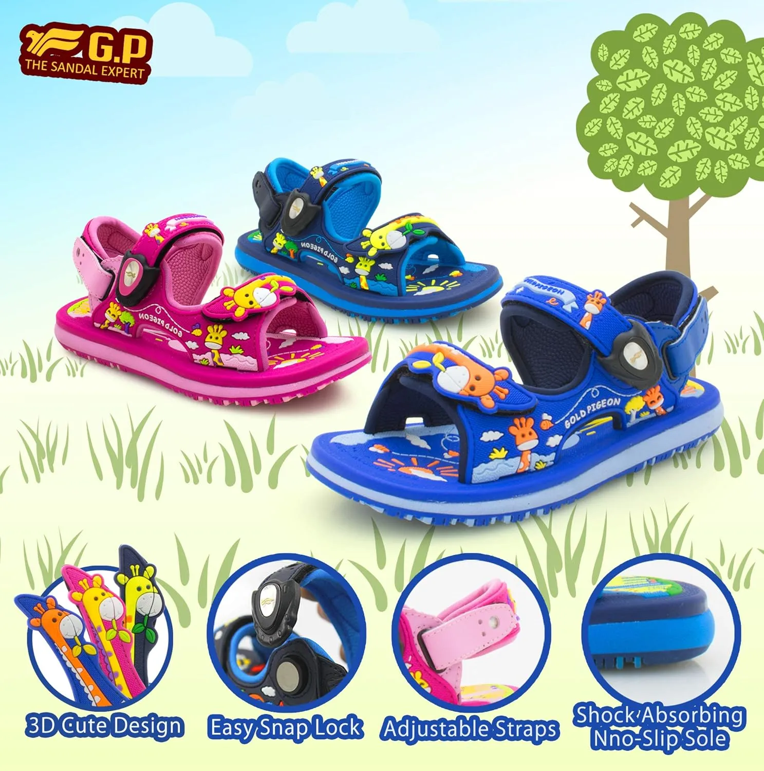 Gold Pigeon Shoes KIDS Easy Snap Lock Outdoor/Water Sandals & Slides. Adjustable Straps