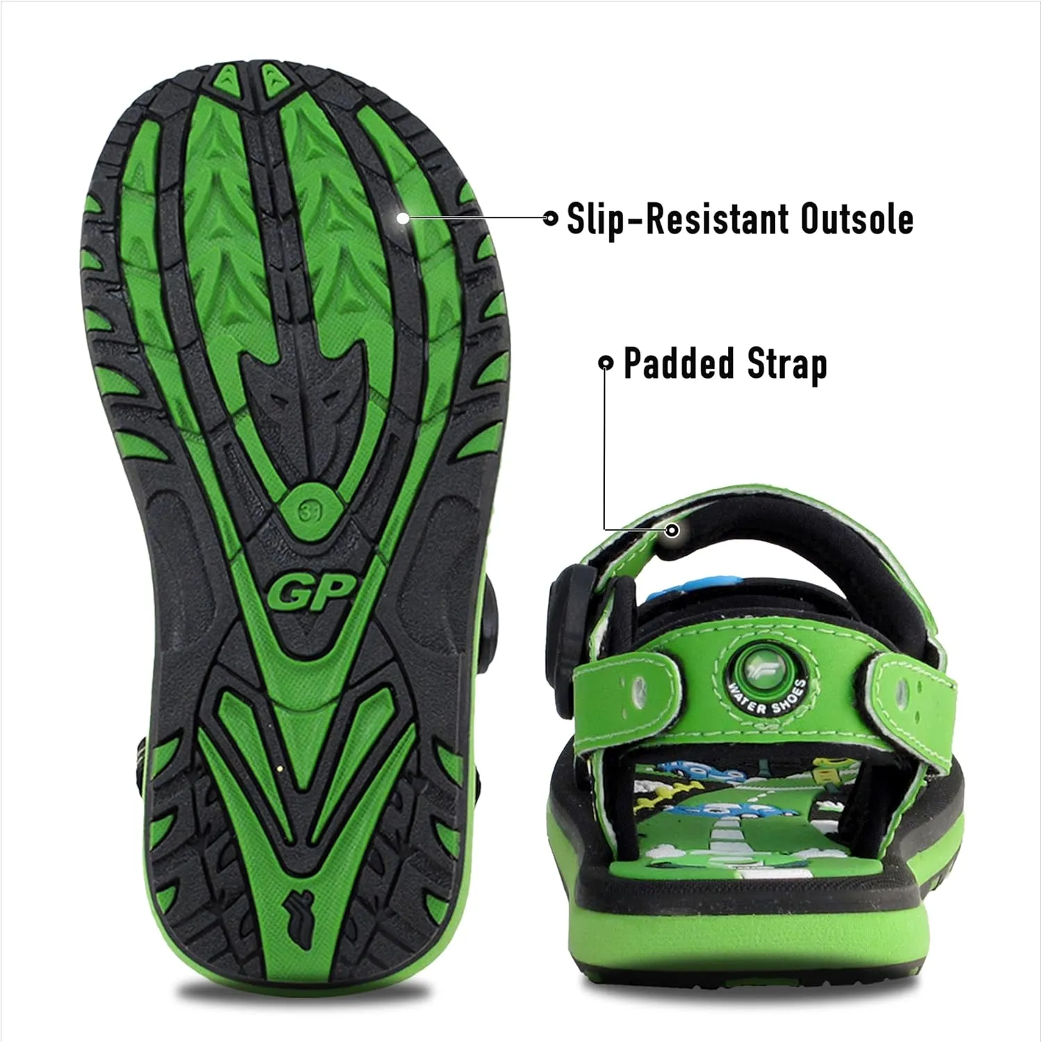 Gold Pigeon Shoes KIDS Easy Snap Lock Outdoor/Water Sandals & Slides. Adjustable Straps
