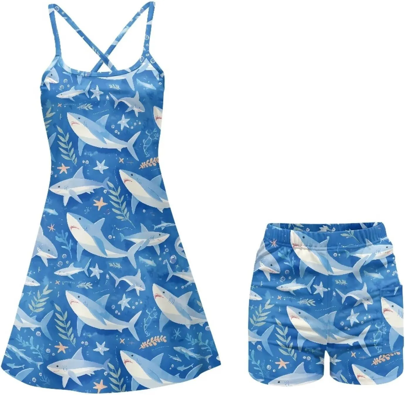 Golf Dresses for Womens Spaghetti Strap Tennis Dress Wrap Skirt Built in Shorts Golf Athletic Dress