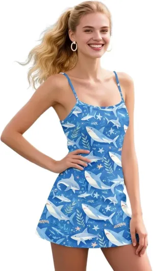 Golf Dresses for Womens Spaghetti Strap Tennis Dress Wrap Skirt Built in Shorts Golf Athletic Dress