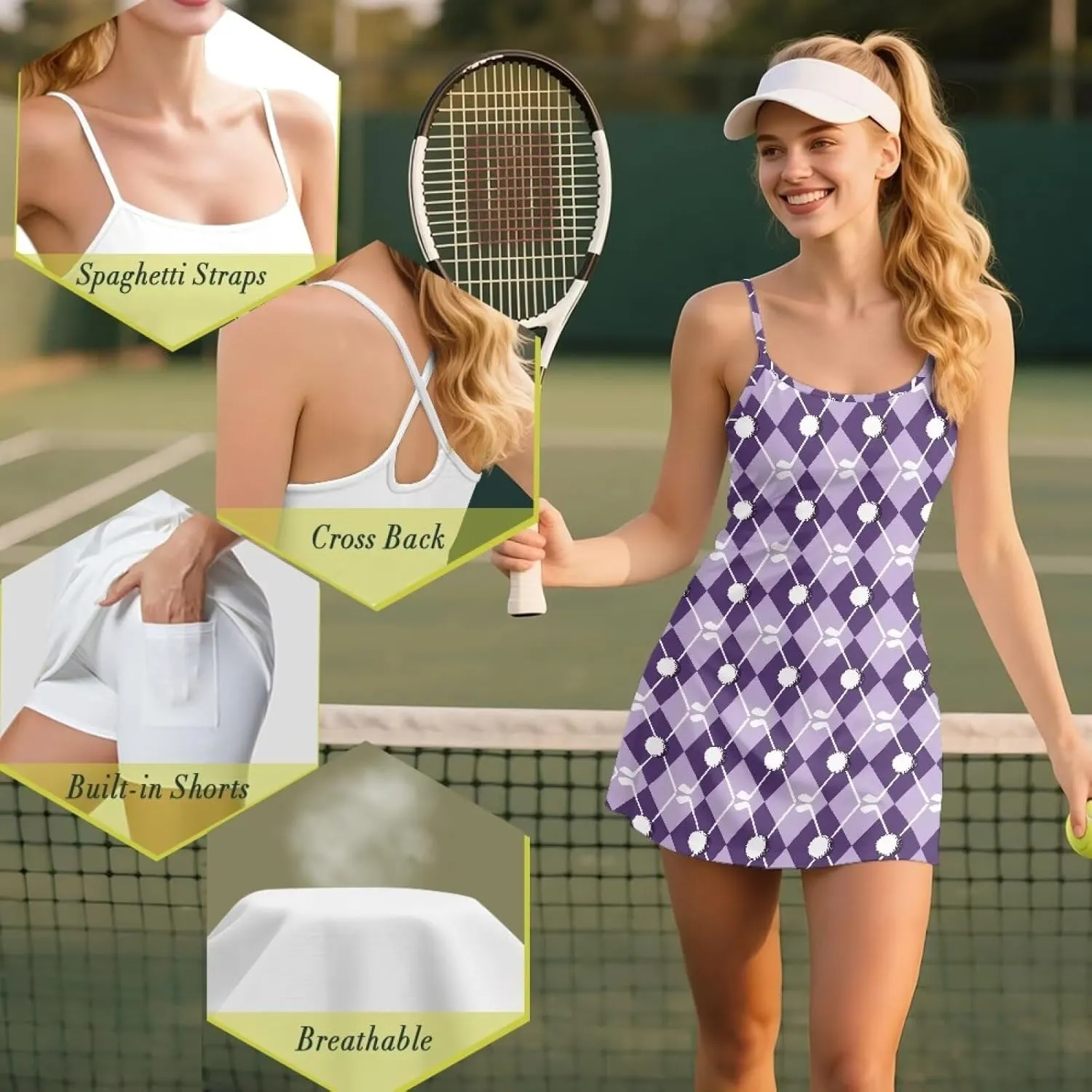 Golf Outfits for Women Summer Mini Spaghetti Strap Dress Workout Tennis Athletic Outfits