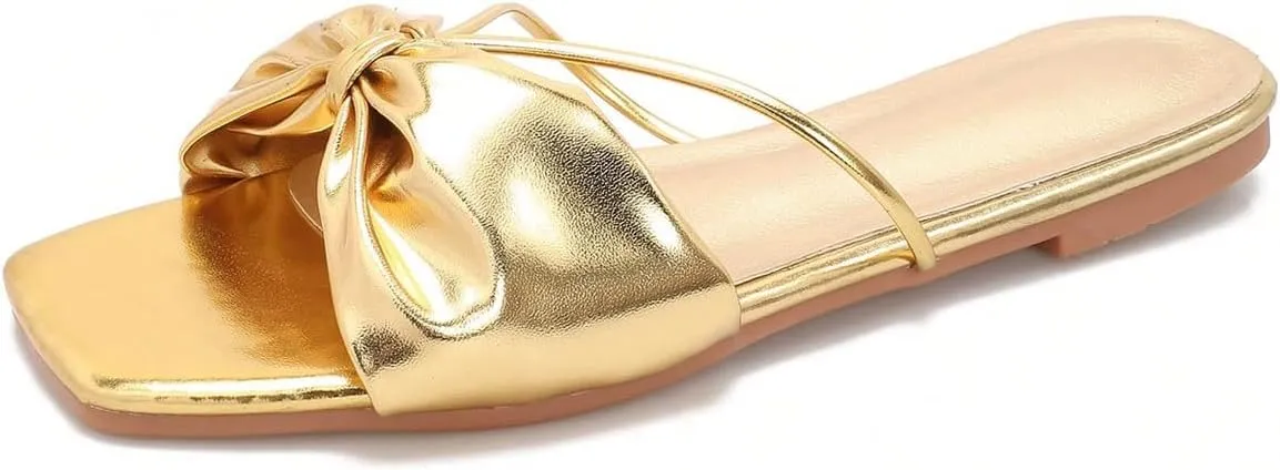 GORGLITTER Women's Bow Flats Sandals Dress Strappy Open Toe Summer Slides Sandal