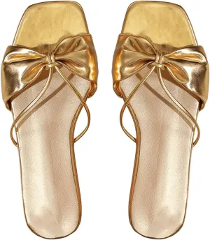 GORGLITTER Women's Bow Flats Sandals Dress Strappy Open Toe Summer Slides Sandal