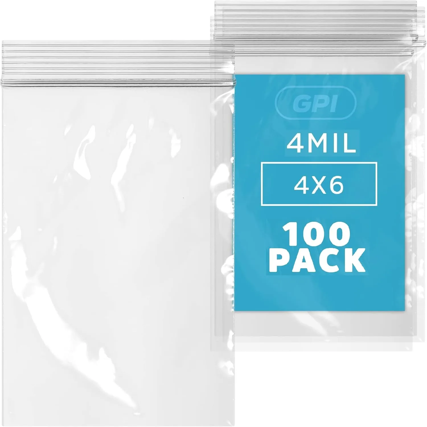 GPI - PACK of 100, 4" x 6" CLEAR PLASTIC RECLOSABLE ZIP BAGS - Heavy Duty, Bulk 4 mil Thick Strong & Durable Poly Baggies With Resealable Zip Top Lock For Travel, Storage, Packaging & Shipping