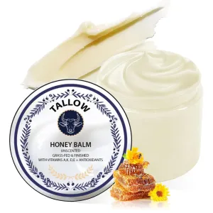 Grass Fed Tallow & Honey Balm, Tallow Manuka Honey Balm, Natural Organic Moisturizing Cream or Face and Body, Smooth Skin, Enhances Natural Radiance