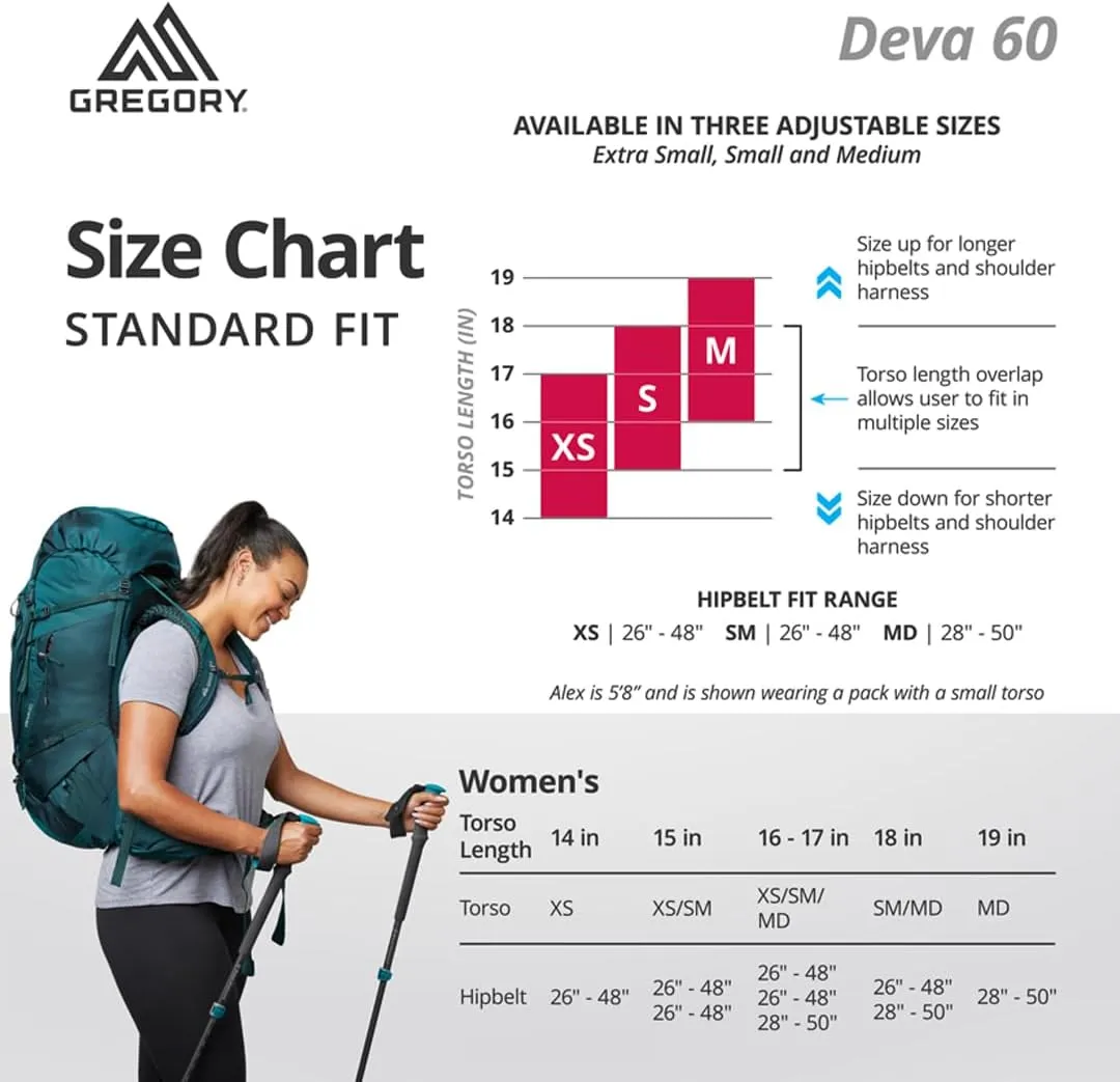 Gregory Deva 60L Women's Dayhiking/Backpacking Pack, Freefloat Suspension, AirCushion Breathable Backpanel, Alloy Frame, X-Small, Eggplant